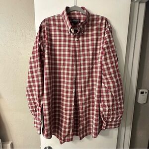 Lands’ End  Men's Red and White Checkered Button Down Size 17 1/2 (XL) Tall
